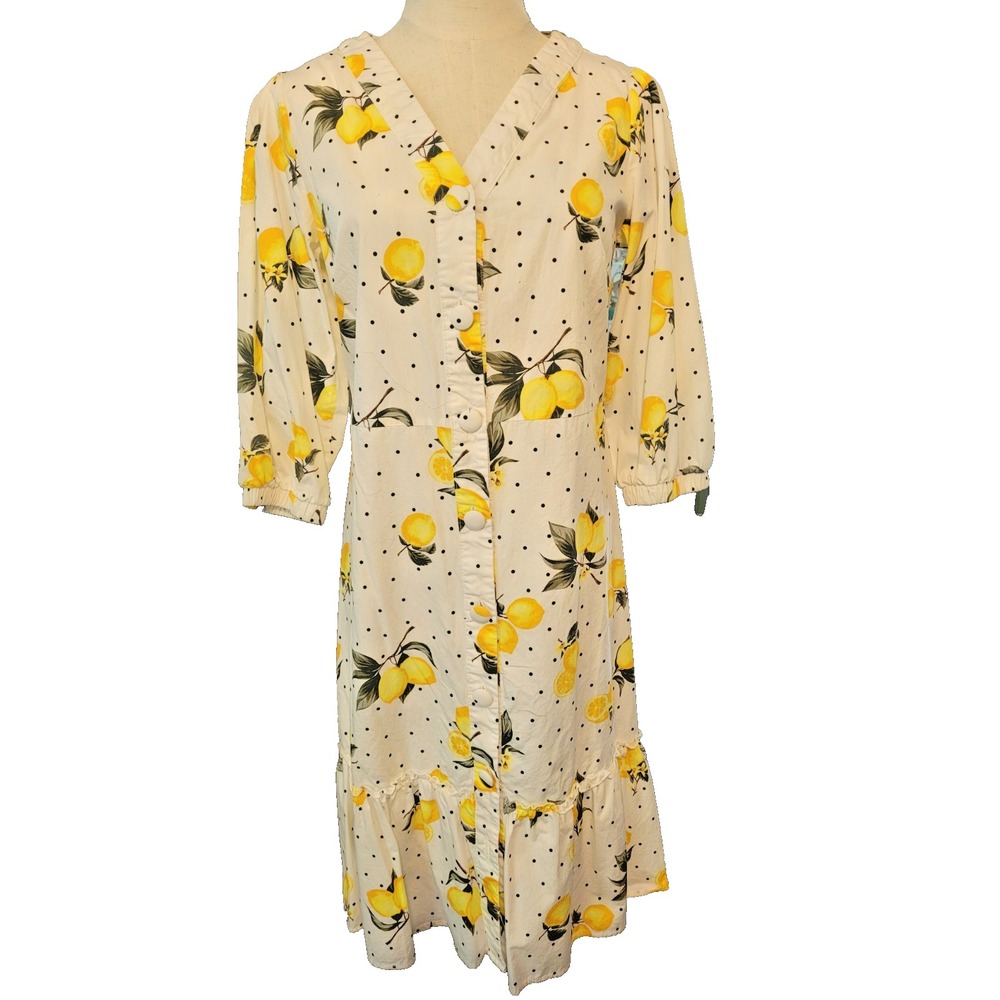 Lapis & Lillies Sunny Retro Style Lemon & Polka Dot Womens Cotton Dress SZ 6